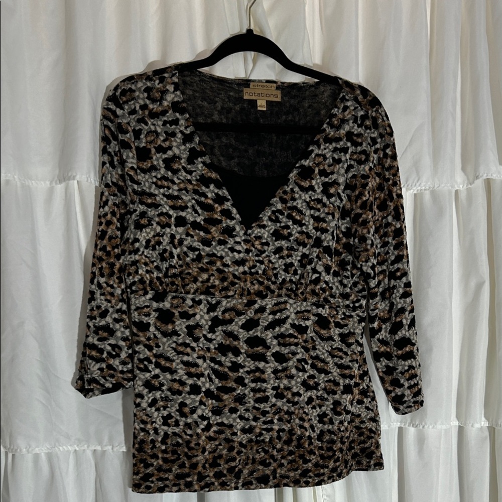 Notations stretch Women's Animal Print Blouse - Black and Brown